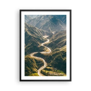 Poster in einem schwarzem Rahmen - Ein malerischer Blick auf den Fluss, der sich durch Bergtäler schlängelt - 50x70cm - Direkt aus dem Herzen der Berge - Moderne Wanddekoration für Wohnzimmer und Schlafzimmer ARTTOR