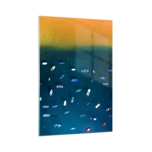 Glasbild - Bild auf glas - Luftaufnahme von Booten auf dem Wasser und einem Sandstrand - 70x100cm - Feiertagsspiel - Moderne Wanddekoration für Wohnzimmer und Schlafzimmer ARTTOR