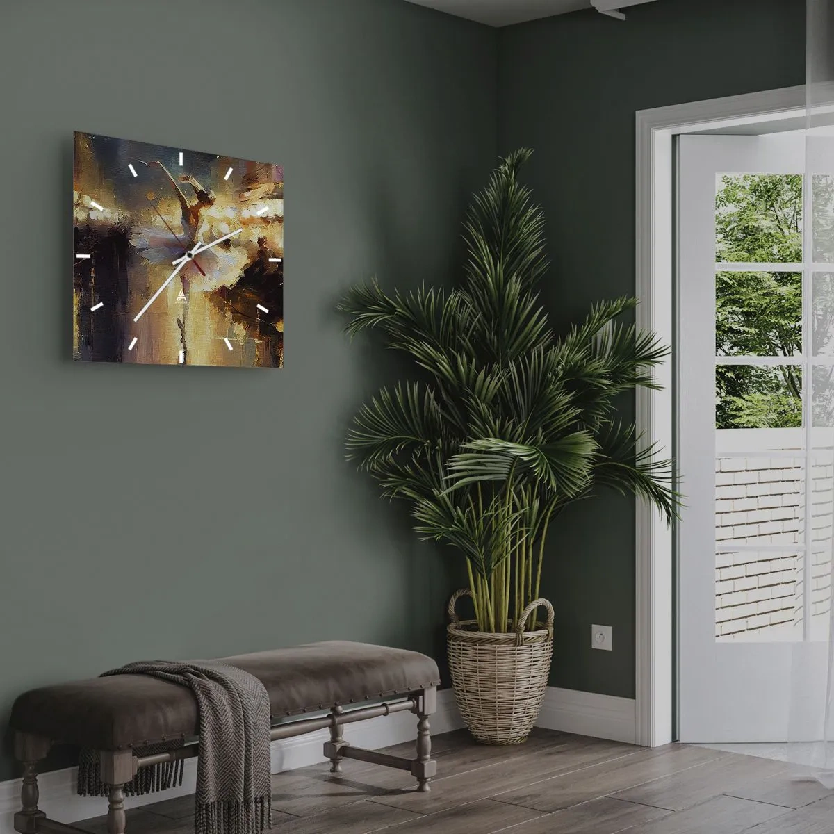 Wanduhr - Glasuhr - Eine Ballerina tanzt vor einer beleuchteten Bühne - 30x30cm - Wunder auf der Straße - Moderne Wanddekoration für Wohnzimmer und Schlafzimmer ARTTOR