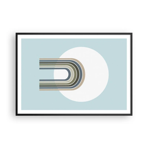 Poster in einem schwarzem Rahmen - Eine minimalistische Komposition mit einem Kreis und Linien auf pastellfarbenem Hintergrund. - 100x70cm - Unwiderstehliche Anziehungskraft - Moderne Wanddekoration für Wohnzimmer und Schlafzimmer ARTTOR