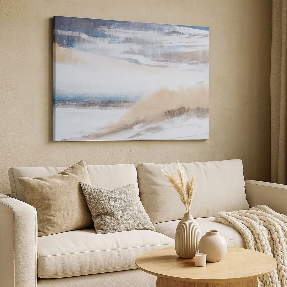 Bild auf Leinwand - Leinwandbild - Abstrakte Winterlandschaft in Weiß- und Blautönen - 70x50cm - Winterkomposition - Moderne Wanddekoration für Wohnzimmer und Schlafzimmer ARTTOR