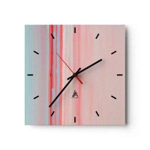 Wanduhr - Glasuhr - Pastellfarbene Linien in Rosa- und Blautönen in einer minimalistischen Komposition - 30x30cm - Abstraktion im Morgengrauen - Moderne Wanddekoration für Wohnzimmer und Schlafzimmer ARTTOR