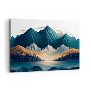 Bild auf Leinwand - Leinwandbild - Malerische Berge über dem See bei Sonnenuntergang - 100x70cm - Perfekte Berglandschaft - Moderne Wanddekoration für Wohnzimmer und Schlafzimmer ARTTOR