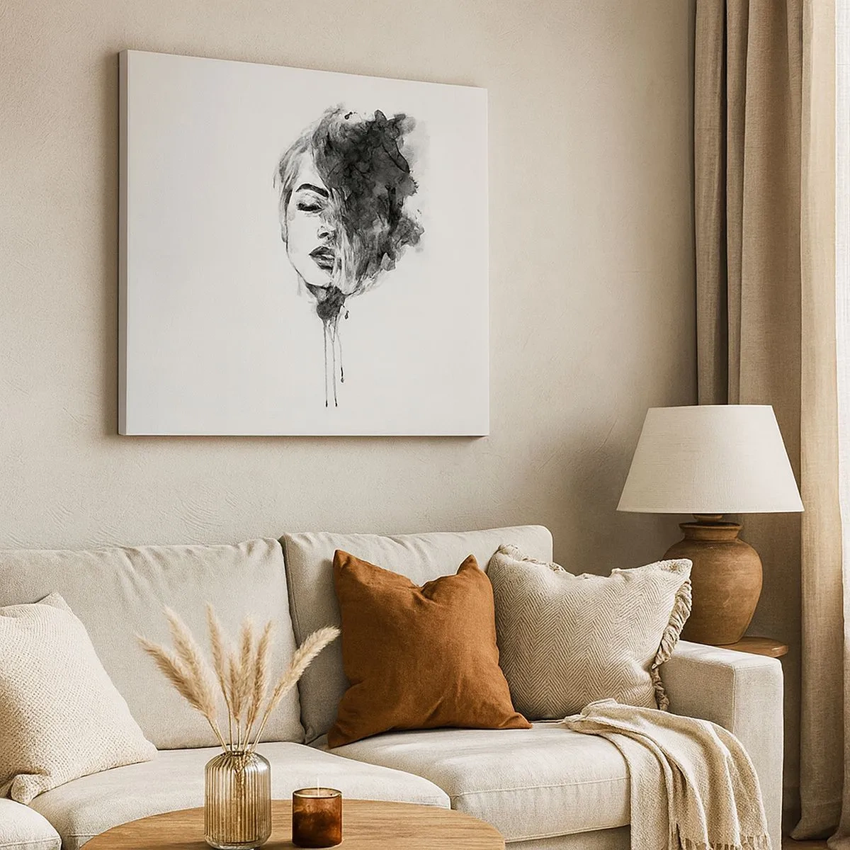 Bild auf Leinwand - Leinwandbild - Künstlerisches Frauenporträt in Aquarelltechnik mit abstrakten Details - 70x50cm - Wovon träumt das Mädchen - Moderne Wanddekoration für Wohnzimmer und Schlafzimmer ARTTOR