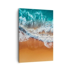 Bild auf Leinwand - Leinwandbild - Luftaufnahme der Meereswellen, die an die Küste krachen - 50x70cm - Immer Hand in Hand - Moderne Wanddekoration für Wohnzimmer und Schlafzimmer ARTTOR