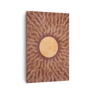 Bild auf Leinwand - Leinwandbild - Sonniges Muster mit Strahlen auf einem Hintergrund in Brauntönen - 80x120cm - Sonnensymbol - Moderne Wanddekoration für Wohnzimmer und Schlafzimmer ARTTOR