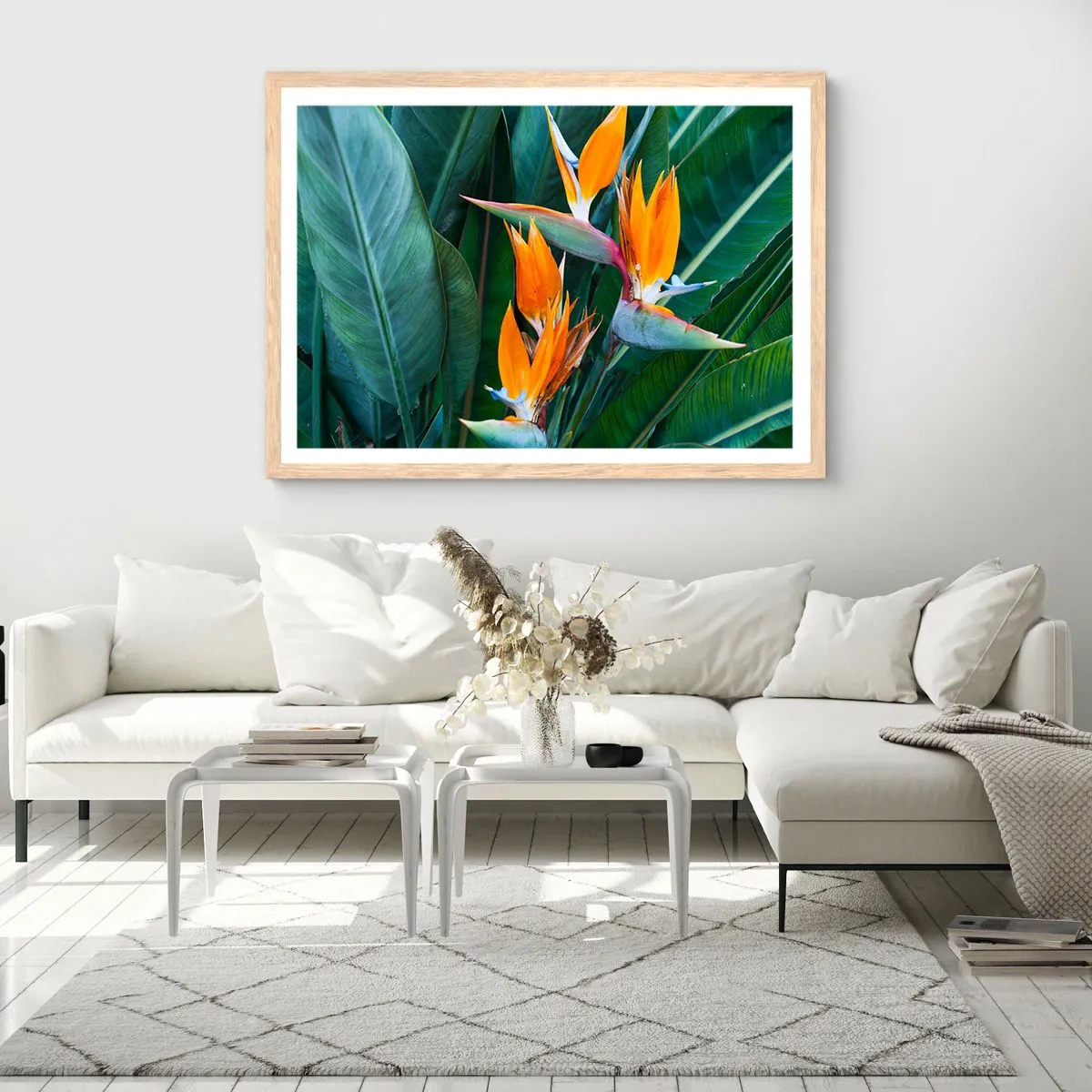 Poster in einem Rahmen aus heller Eiche - Ist es eine Blume oder ist es ein Vogel? - 50x40 cm