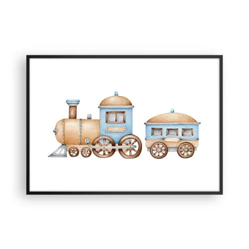 Poster in einem schwarzem Rahmen - Zeichnung eines Zuges in Pastelltönen auf weißem Hintergrund - 100x70cm - Am Bahnhof steht ... - Moderne Wanddekoration für Wohnzimmer und Schlafzimmer ARTTOR