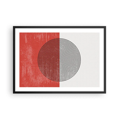 Poster in einem schwarzem Rahmen - Geometrisches Muster mit konzentrischen Kreisen auf rot-weißem Hintergrund - 70x50cm - Auf den Punkt gebracht - Moderne Wanddekoration für Wohnzimmer und Schlafzimmer ARTTOR