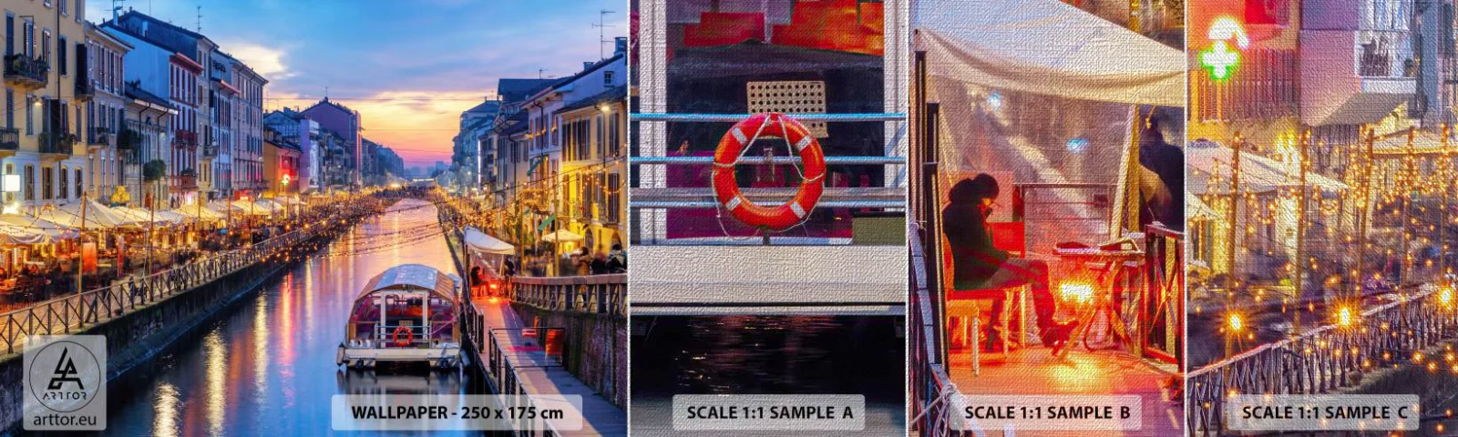 Fototapeten Muster Premium Canvas - Ein Abend voller Licht und Spaß - Stadt, Mailand, Italien - 100x30 cm