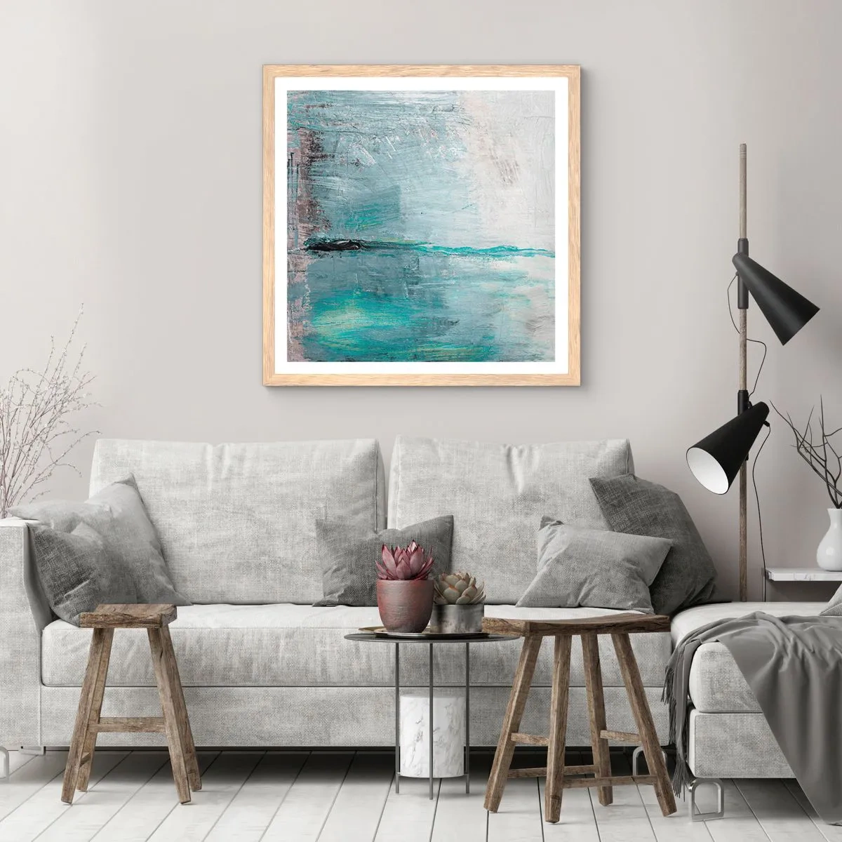 Poster in einem Rahmen aus heller Eiche - Horizontal in Blau - 30x30 cm