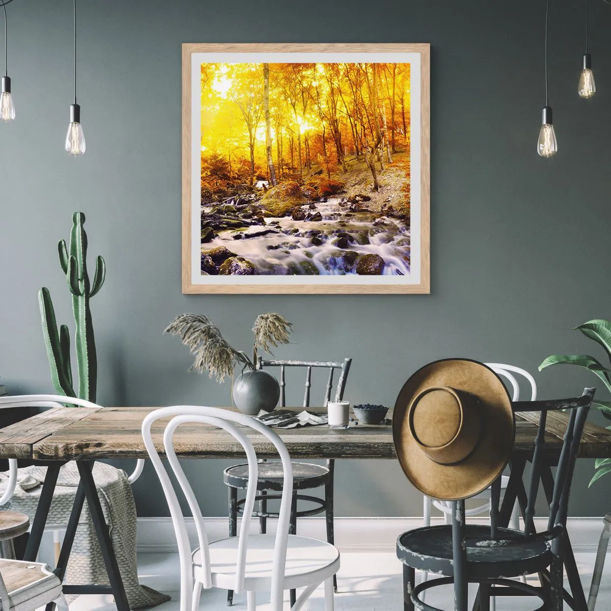 Poster in einem Rahmen aus heller Eiche - In Gold und Platin gefasste Steine - 50x50 cm