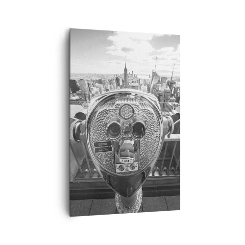 Bild auf Leinwand - Leinwandbild - Monochromer Blick durch das Teleskop auf das Stadtpanorama - 80x120cm - Stadt über den Städten - Moderne Wanddekoration für Wohnzimmer und Schlafzimmer ARTTOR