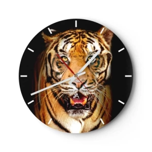 Wanduhr - Glasuhr - Porträt eines wilden Tigers mit intensivem Blick - 30x30cm - Wild im Herzen - Moderne Wanddekoration für Wohnzimmer, Küche und Schlafzimmer ARTTOR