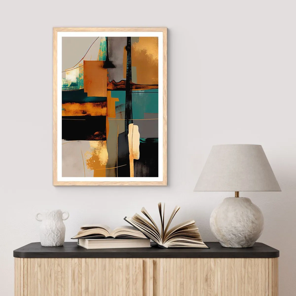 Poster in einem Rahmen aus heller Eiche - Abstraktion – Licht und Schatten - 61x91 cm