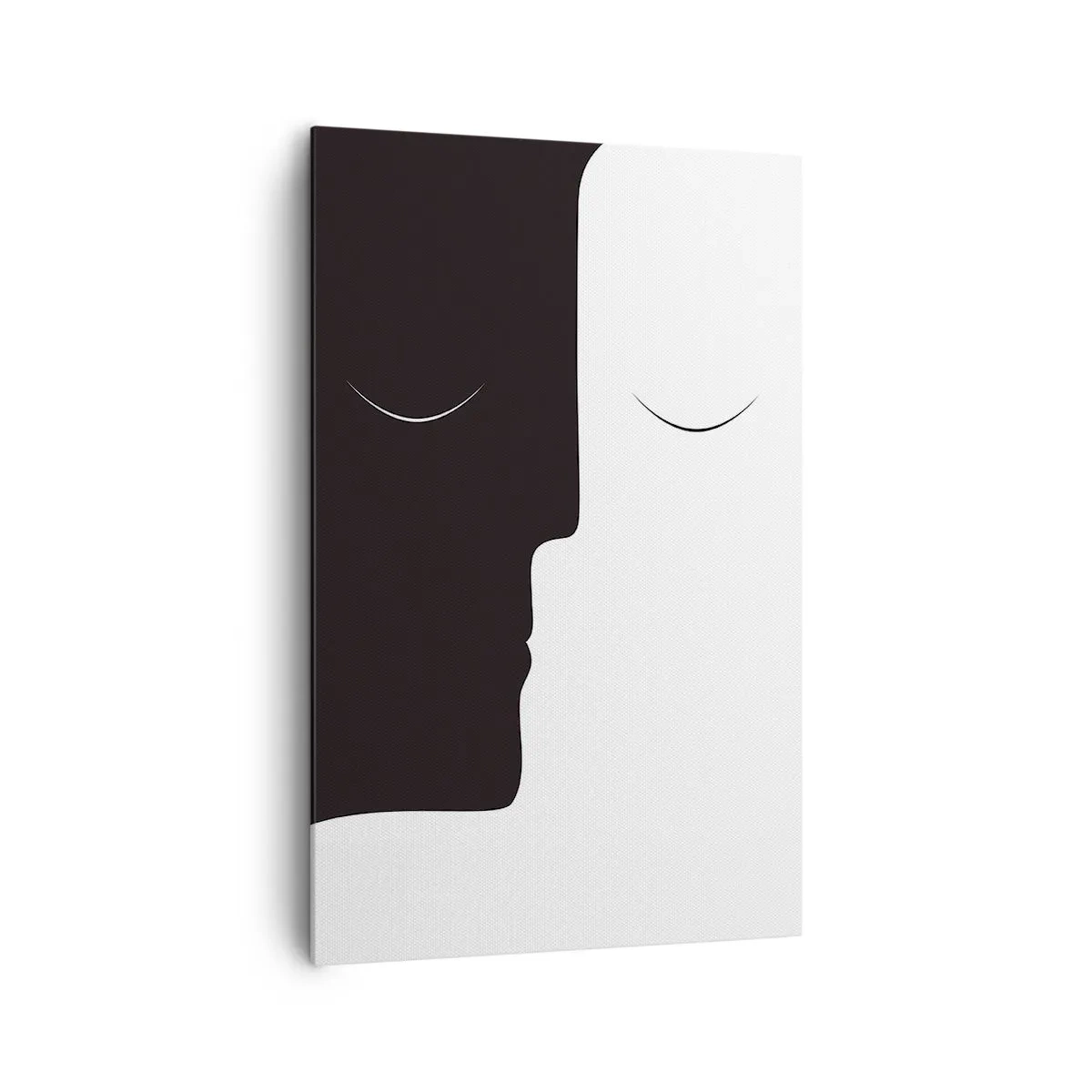 Bild auf Leinwand - Leinwandbild - Eine minimalistische Silhouette zweier Gesichter in Kontrastfarben. - 80x120cm - Einheit der Gegensätze - Moderne Wanddekoration für Wohnzimmer und Schlafzimmer ARTTOR