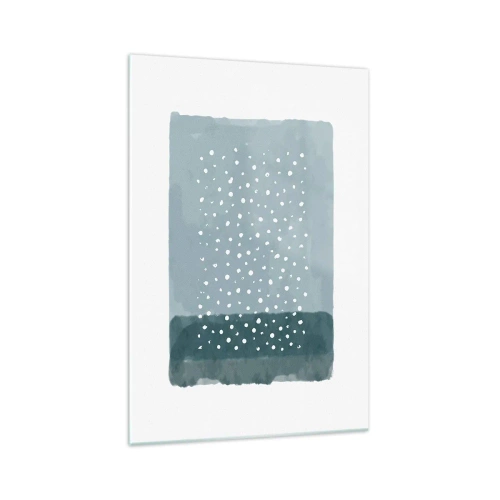Glasbild - Bild auf glas - Ein minimalistisches Gemälde in Blautönen mit Punkten - 70x100cm - Auf Blau gewachsen - Moderne Wanddekoration für Wohnzimmer und Schlafzimmer ARTTOR