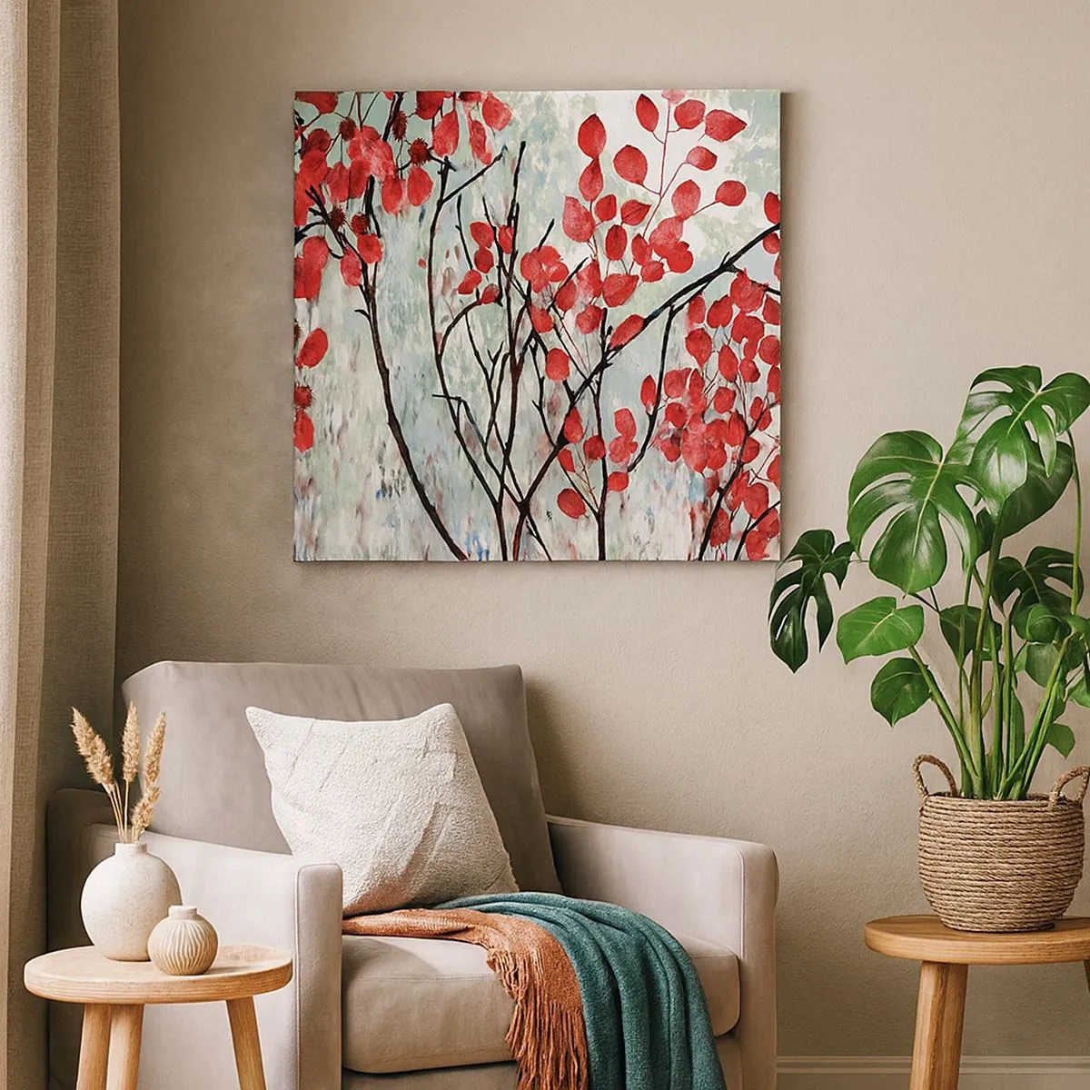 Bild auf Leinwand - Leinwandbild - Baum in Scharlachrot - 30x30 cm