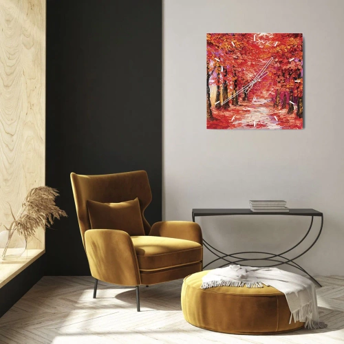 Wanduhr - Glasuhr - Eine malerische Gasse in herbstlichen Farben im impressionistischen Stil - 30x30cm - Herbstlicher Eindruck - Moderne Wanddekoration für Wohnzimmer und Schlafzimmer ARTTOR