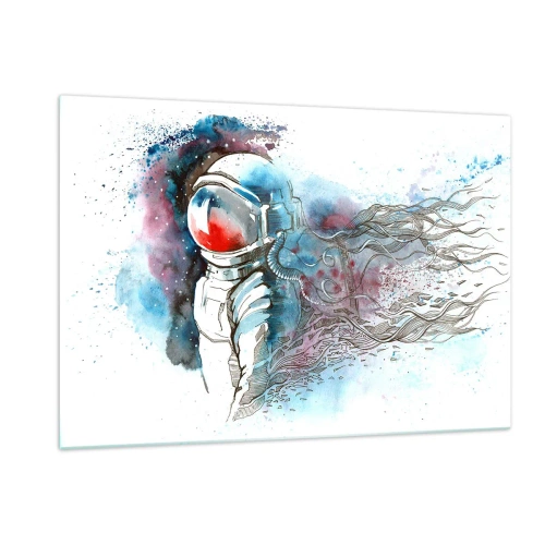 Glasbild - Bild auf glas - Astronaut in einer dynamischen Aquarell-Weltraumkulisse - 120x80cm - Allein mit Platz - Moderne Wanddekoration für Wohnzimmer und Schlafzimmer ARTTOR
