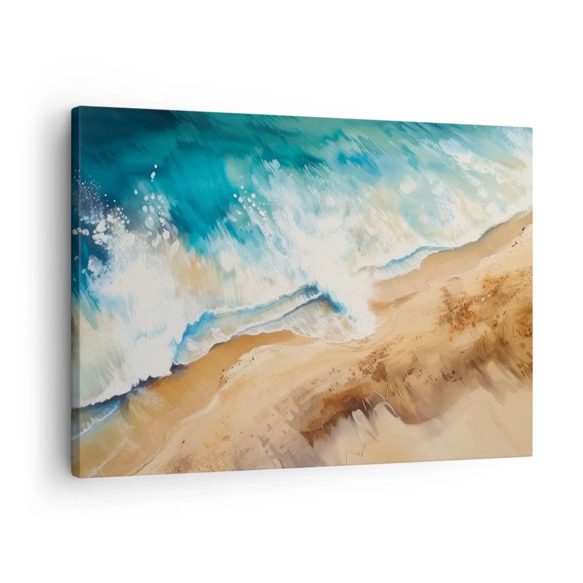 Bild auf Leinwand - Leinwandbild - Eine Meereswelle, die gegen den Sandstrand prallt - 70x50cm - Zurückkehrende Welle - Moderne Wanddekoration für Wohnzimmer und Schlafzimmer ARTTOR