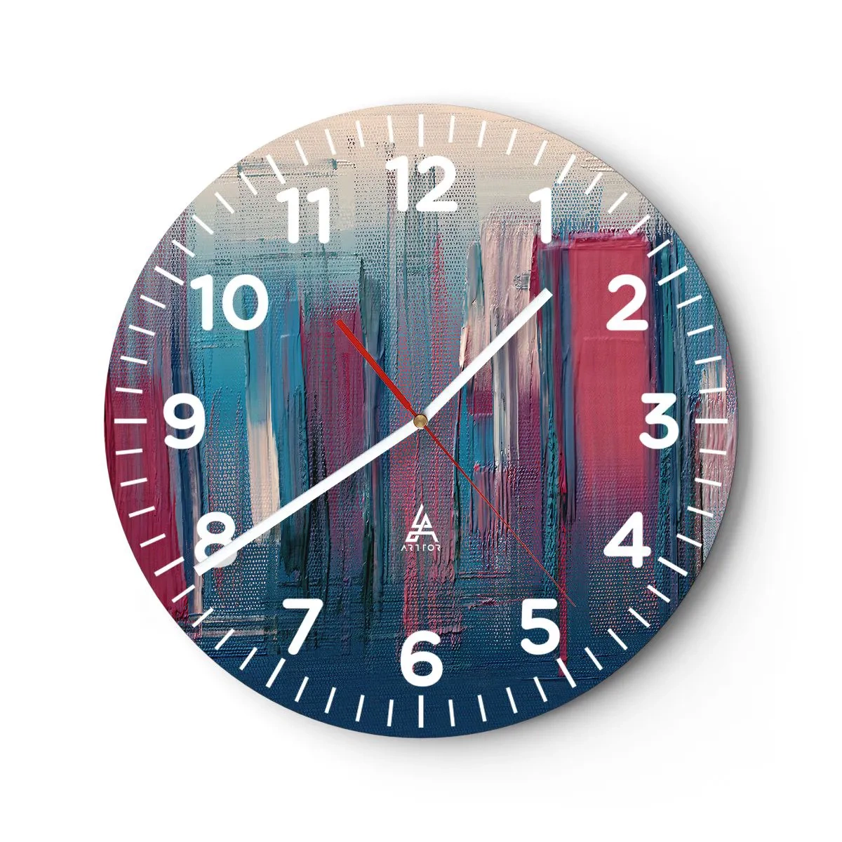 Wanduhr - Glasuhr - Vertikale Komposition in Blau und Rot - 40x40 cm