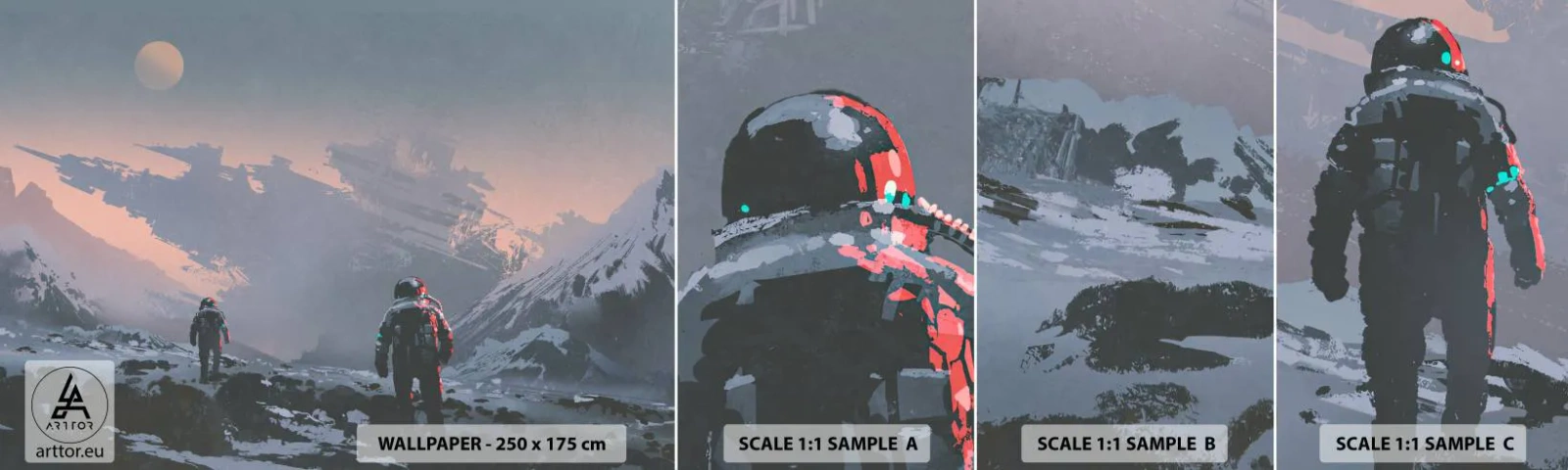 Fototapeten Muster Selbstklebend Deluxe Sticker - Unter einem unbekannten Stern - Abstraktion, Astronaut, Kosmonaut - 100x30 cm