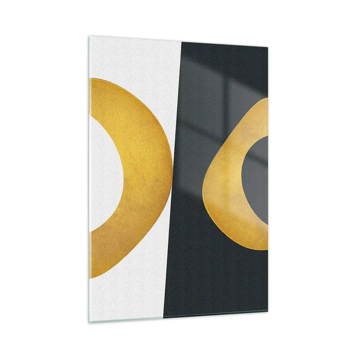 Glasbild - Bild auf glas - Goldene geometrische Formen auf weißem und schwarzem Hintergrund - 50x70cm - Erstens: Gold - Moderne Wanddekoration für Wohnzimmer und Schlafzimmer ARTTOR