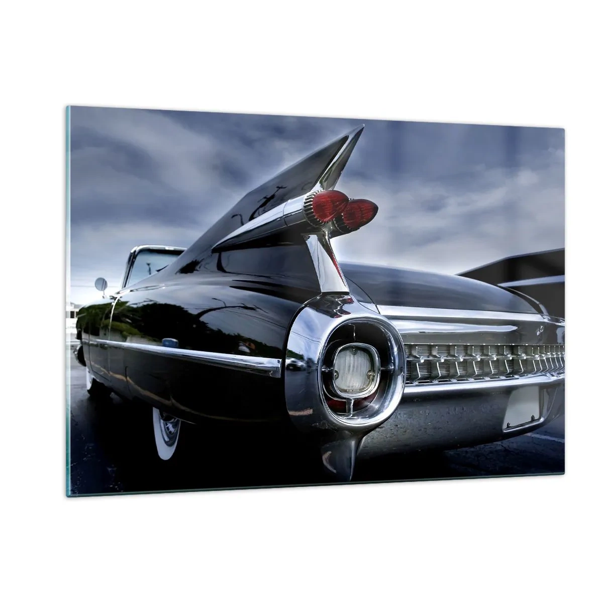 Glasbild - Bild auf glas - Stilvolle Oldtimer-Rückleuchten in glänzendem Schwarz - 120x80cm - Deshalb ist es schön! - Moderne Wanddekoration für Wohnzimmer und Schlafzimmer ARTTOR