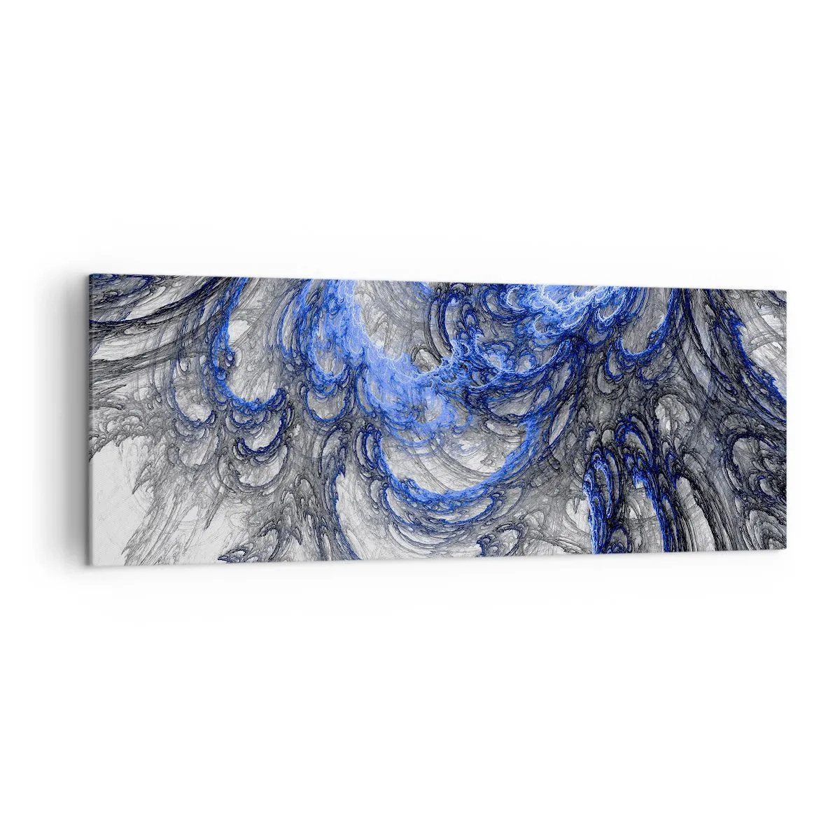 Bild auf Leinwand - Leinwandbild - Abstrakte Wellen in Blau- und Grautönen - 140x50cm - Die Geburt einer Welle - Moderne Wanddekoration für Wohnzimmer und Schlafzimmer ARTTOR
