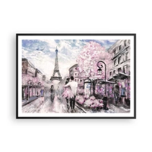 Poster in einem schwarzem Rahmen - Ein romantischer Spaziergang in Paris am Eiffelturm - 100x70cm - Wie man sich verlieben kann, ist nur in ... - Moderne Wanddekoration für Wohnzimmer und Schlafzimmer ARTTOR