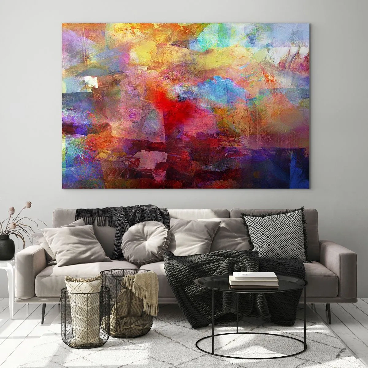 Glasbild - Bild auf glas - Bunte Abstraktion in intensiven Farbtönen - 100x70cm - Schau in den Regenbogen - Moderne Wanddekoration für Wohnzimmer und Schlafzimmer ARTTOR