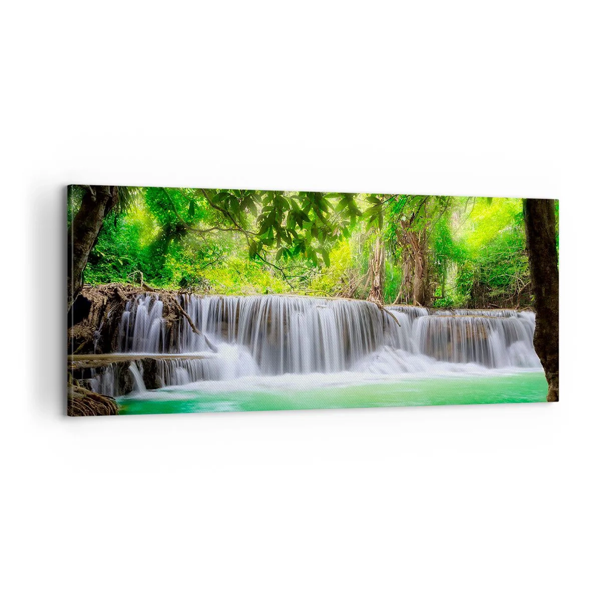 Bild auf Leinwand - Leinwandbild - Eine Kaskade in Grün - 100x40 cm