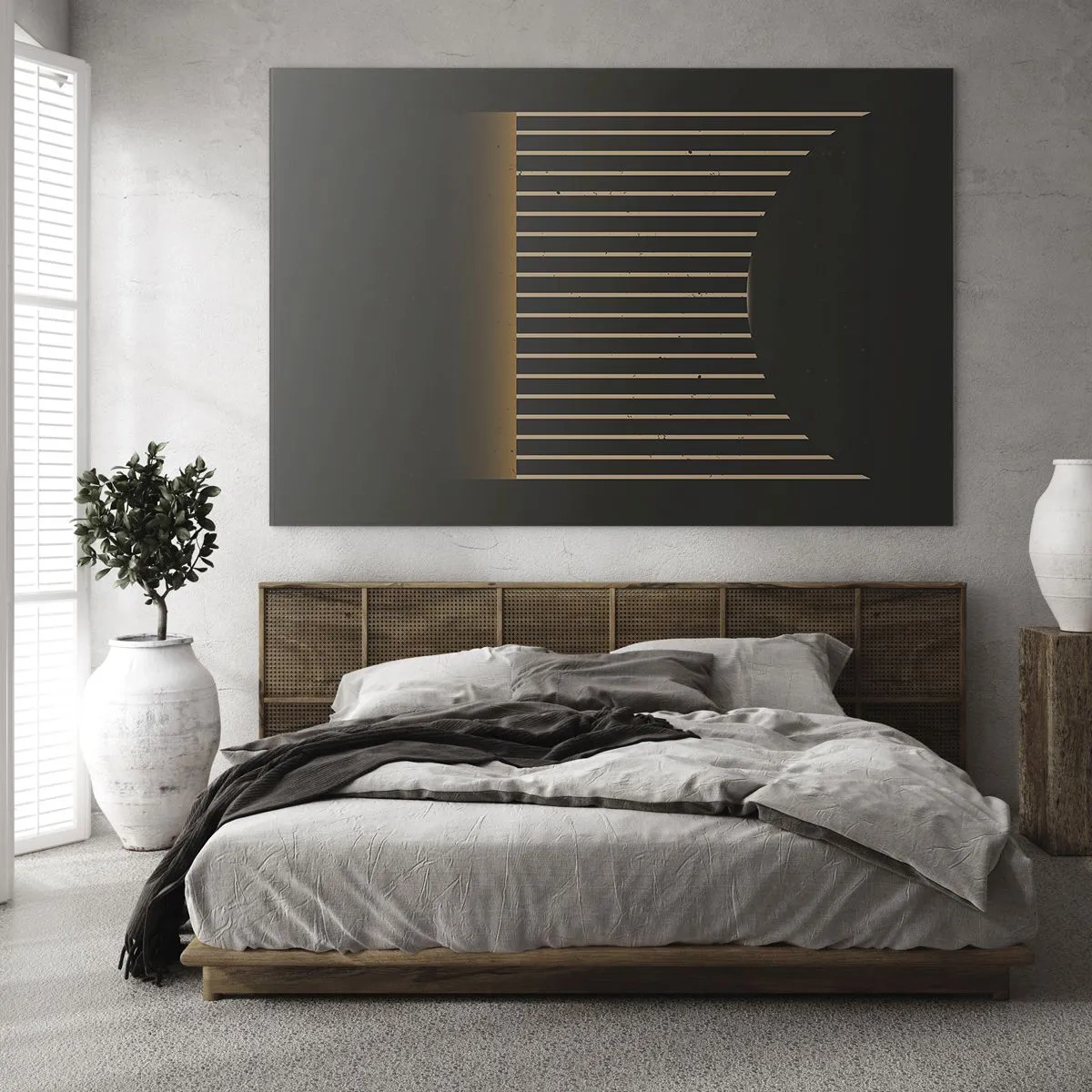 Glasbild - Bild auf glas - Eine minimalistische Komposition mit Linien im Dunkeln - 70x50cm - Die Dunkelheit erkunden - Moderne Wanddekoration für Wohnzimmer und Schlafzimmer ARTTOR