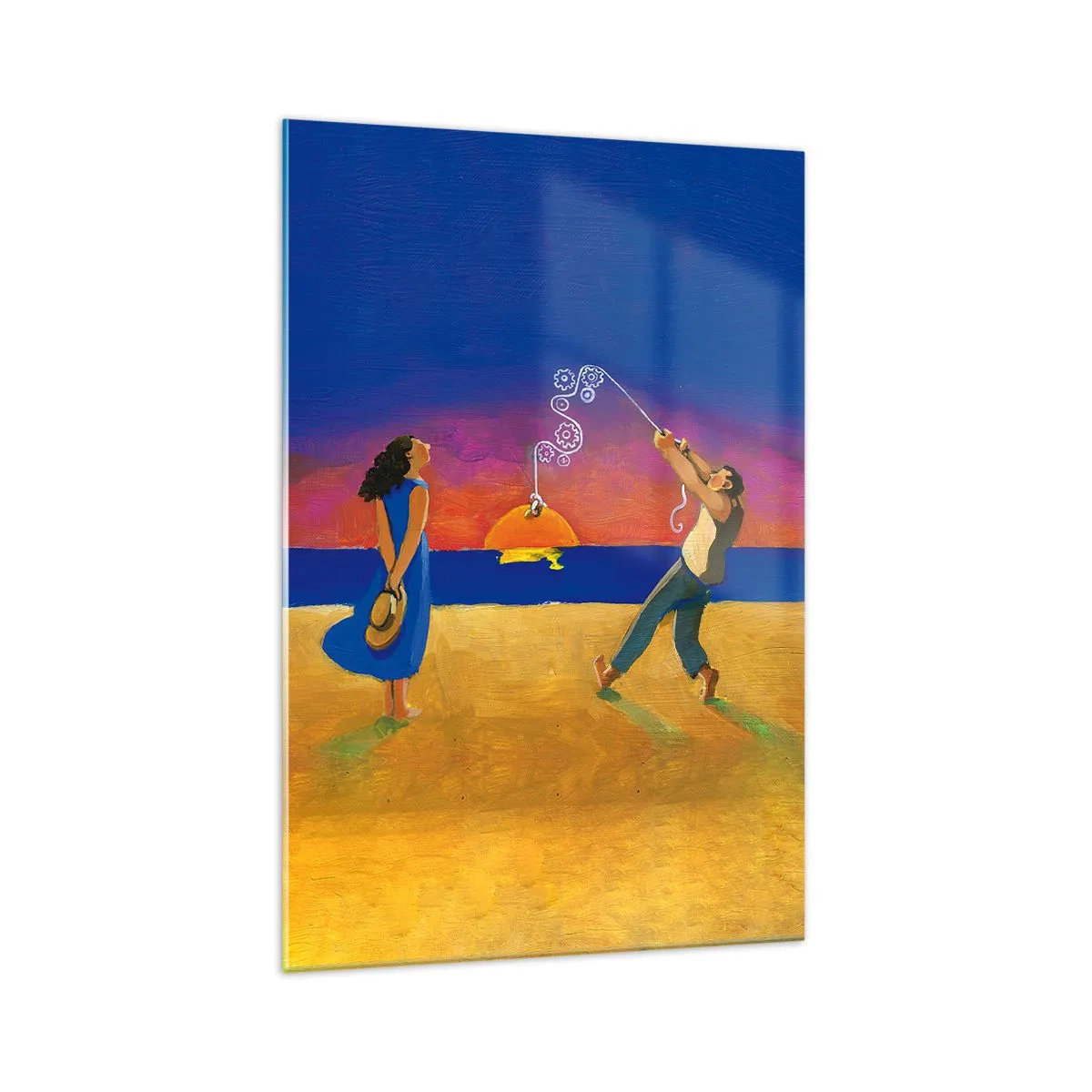 Glasbild - Bild auf glas - Figuren am Meer bei Sonnenuntergang - 70x100cm - Mehr als ein Sternchen vom Himmel - Moderne Wanddekoration für Wohnzimmer und Schlafzimmer ARTTOR