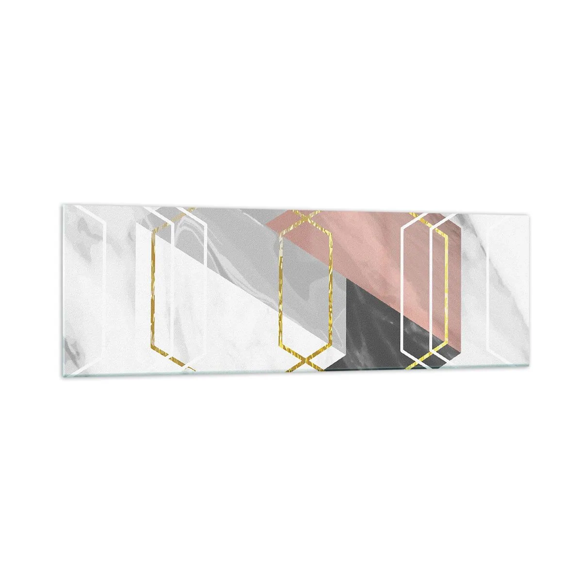 Glasbild - Bild auf glas - Geometrische Figuren mit Gold- und Marmorakzenten - 160x50cm - Kettenkomposition - Moderne Wanddekoration für Wohnzimmer und Schlafzimmer ARTTOR