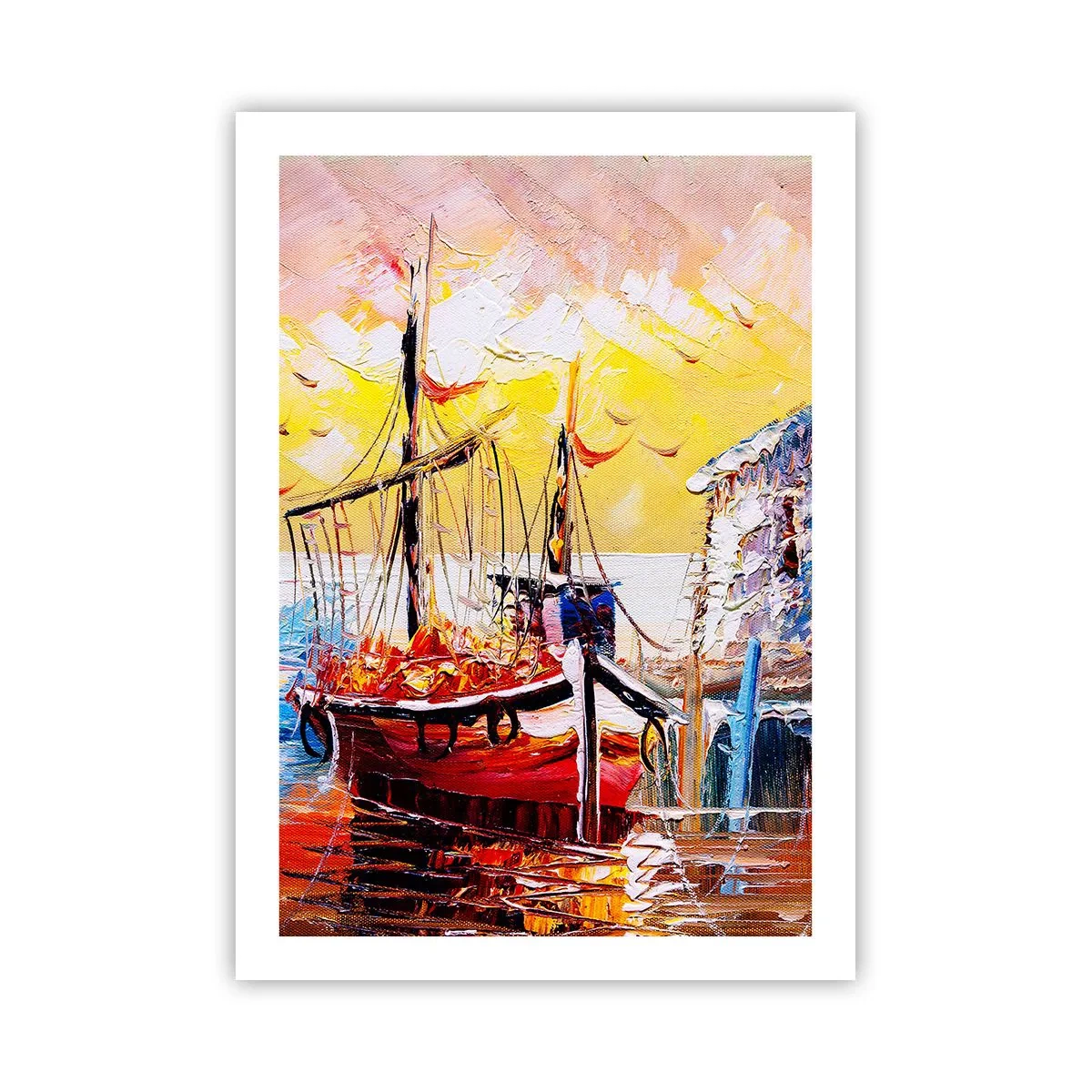 Poster - Ein malerisches Schiff vor der Kulisse der untergehenden Sonne - 50x70cm - Glückliche Rückkehr - Moderne Wanddekoration für Wohnzimmer und Schlafzimmer ARTTOR