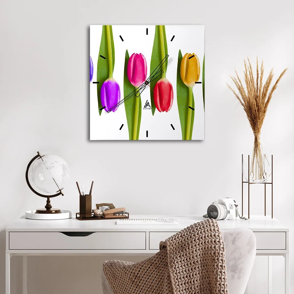 Wanduhr - Glasuhr - Regenbogenkomposition - 40x40 cm