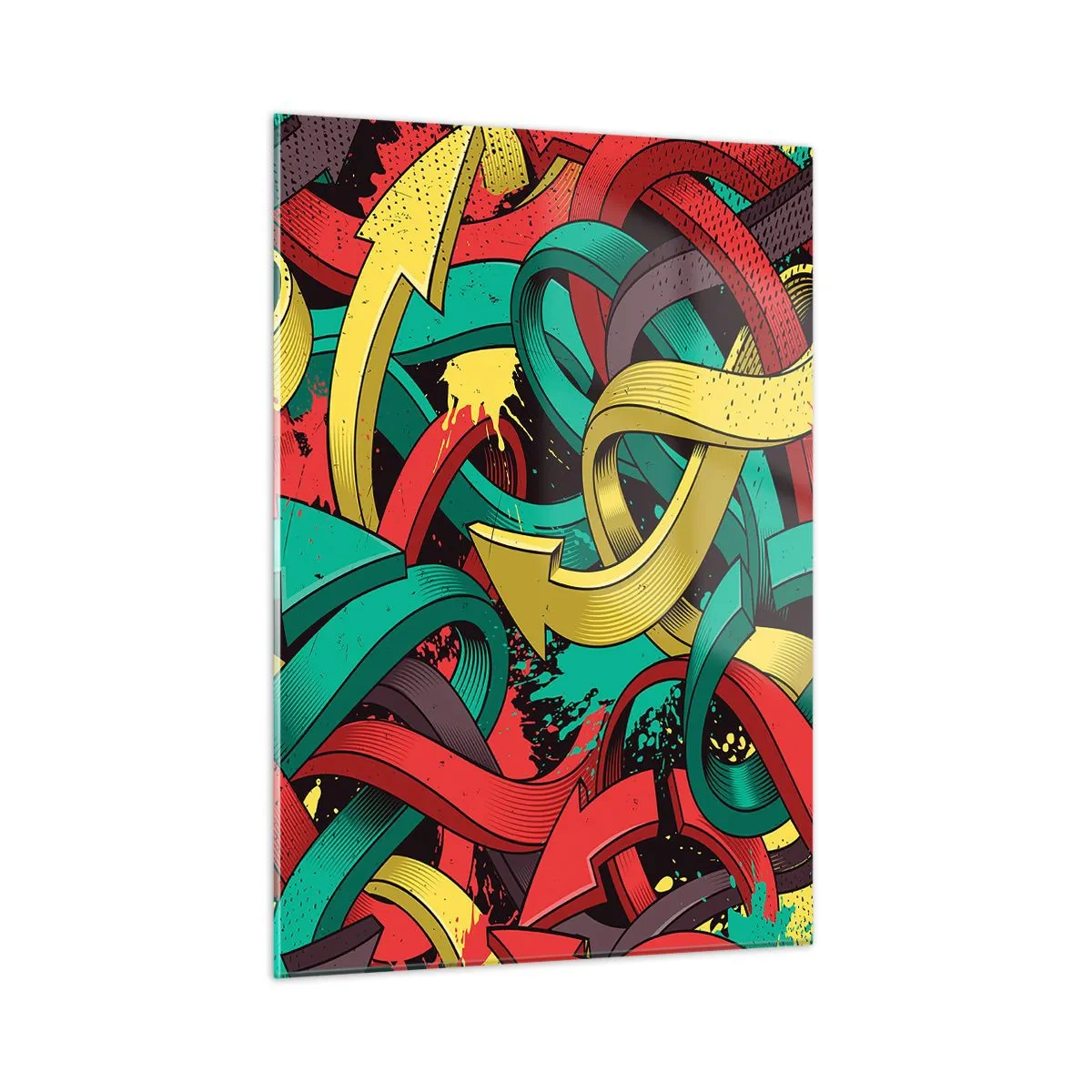 Glasbild - Bild auf glas - Bunte Abstraktion mit dynamischen Pfeilen und Bewegung - 50x70cm - Welcher Weg zum Ziel? - Moderne Wanddekoration für Wohnzimmer und Schlafzimmer ARTTOR