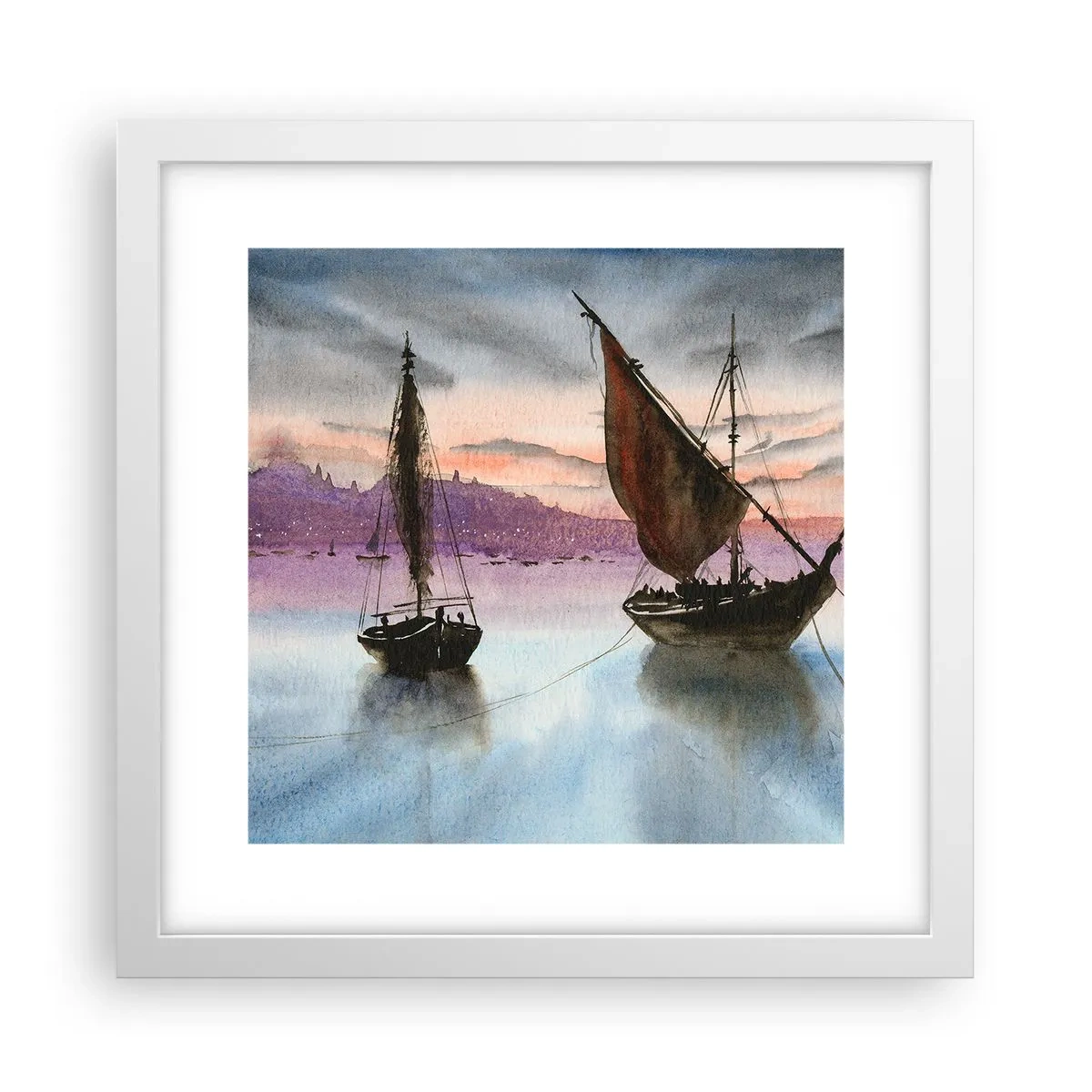 Poster in einem weißen Rahmen - Abend am Hafen - 30x30 cm