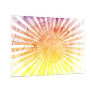 Glasbild - Bild auf glas - Strahlen der aufgehenden oder untergehenden Sonne im Retro-Stil - 70x50cm - Sonnenaufgänge und Sonnenuntergänge - Moderne Wanddekoration für Wohnzimmer und Schlafzimmer ARTTOR