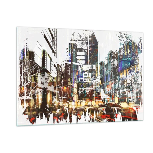 Glasbild - Bild auf glas - Bunte Stadtlichter im künstlerischen, funkelnden Stil - 120x80cm - Eine schillernde Stadt - Moderne Wanddekoration für Wohnzimmer und Schlafzimmer ARTTOR