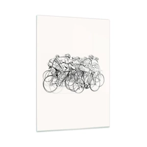 Glasbild - Bild auf glas - Skizze einer Gruppe von Radfahrern während eines Rennens vor weißem Hintergrund - 50x70cm - Gemeinsam als Team - Moderne Wanddekoration für Wohnzimmer und Schlafzimmer ARTTOR