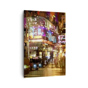 Bild auf Leinwand - Leinwandbild - Eine pulsierende Stadt bei Nacht im Neonlicht - 70x100cm - In einem Lichtermeer - Moderne Wanddekoration für Wohnzimmer und Schlafzimmer ARTTOR