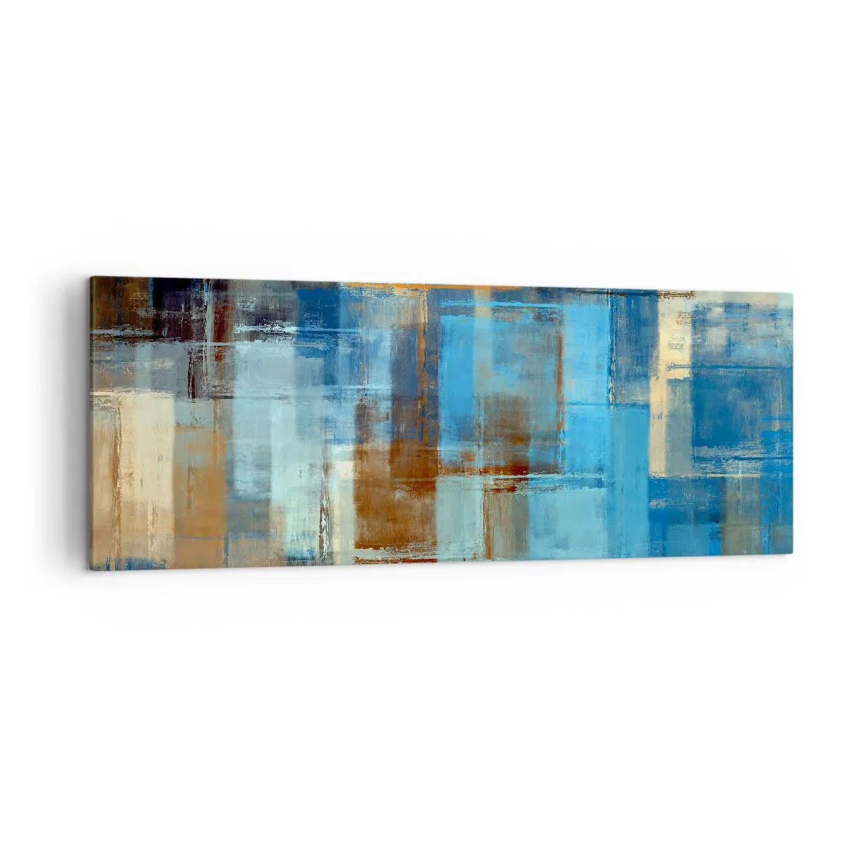 Bild auf Leinwand - Leinwandbild - Abstrakte geometrische Komposition in Blau- und Brauntönen - 140x50cm - Durch den blauen Schleier - Moderne Wanddekoration für Wohnzimmer und Schlafzimmer ARTTOR