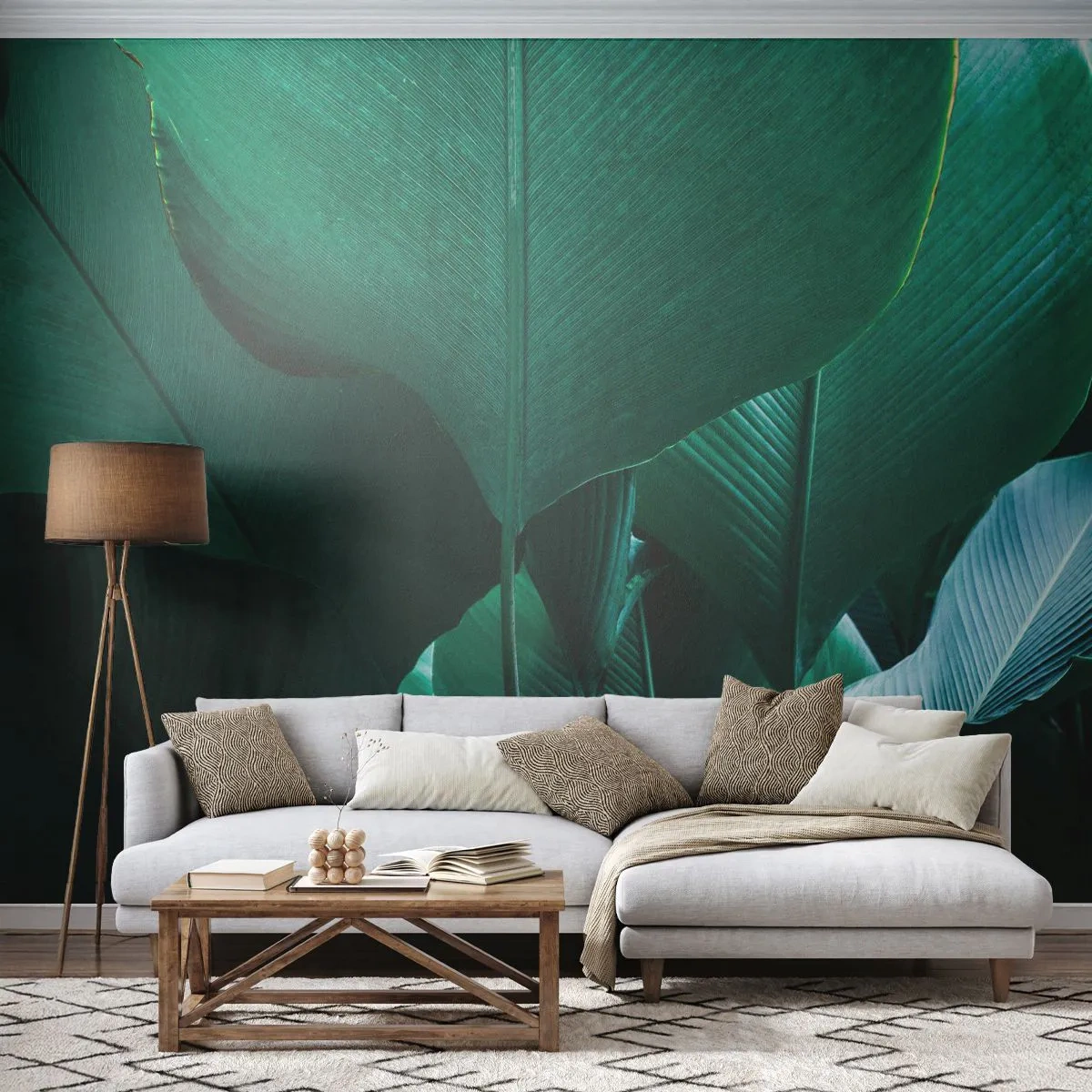 Fototapete Premium Sand - Grüne tropische Blätter in Nahaufnahme - 100x70cm - Dem Licht zugewandt - Moderne Wanddekoration für Wohnzimmer und Schlafzimmer ARTTOR