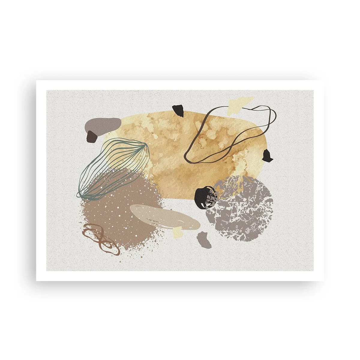 Poster - Eine Komposition aus abstrakten Formen in Beige und Gelb. - 100x70cm - Angewandte Plumkologie - Moderne Wanddekoration für Wohnzimmer und Schlafzimmer ARTTOR