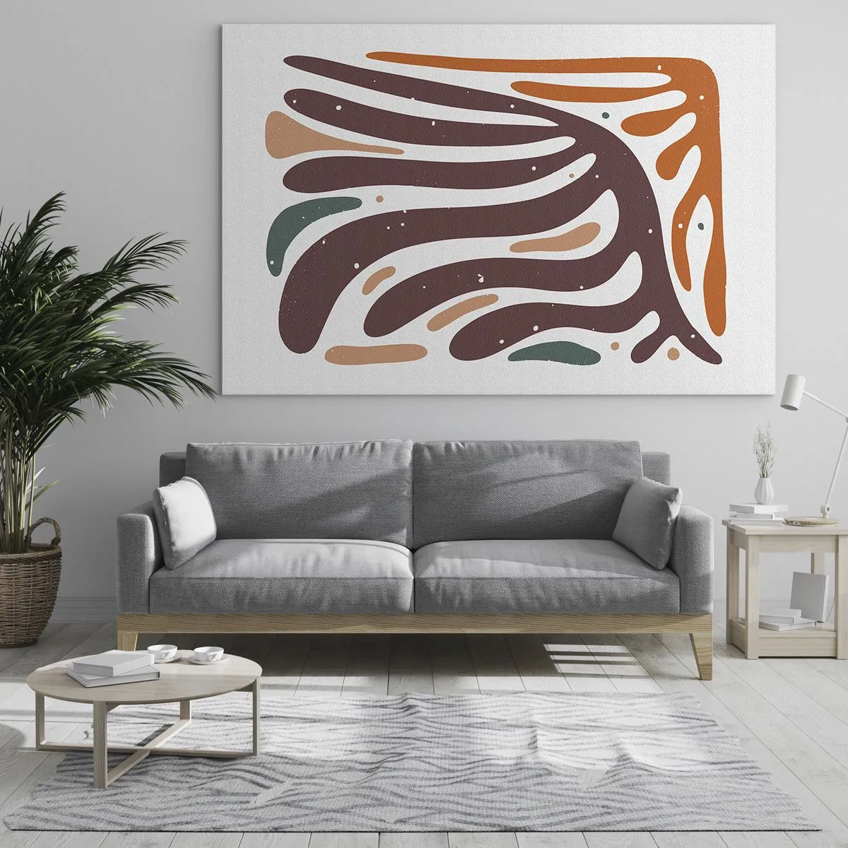 Glasbild - Bild auf glas - Abstrakte Formen in Braun- und Orangetönen, die auf weißem Hintergrund ausstrahlen - 120x80cm - Strahlende organische Komposition - Moderne Wanddekoration für Wohnzimmer und Schlafzimmer ARTTOR