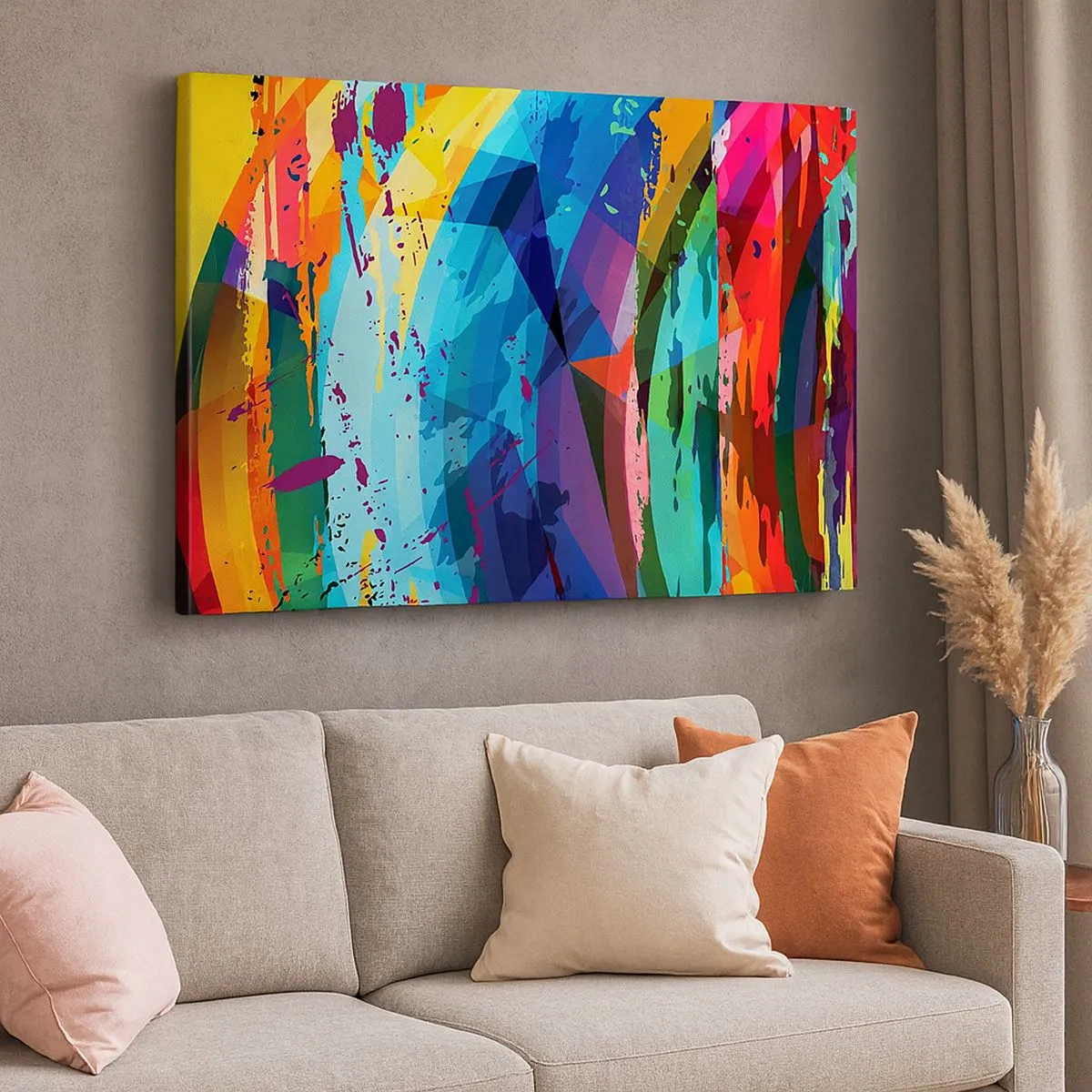 Bild auf Leinwand - Leinwandbild - Bunte Abstraktion in dynamischen Mustern und Formen - 70x50cm - Farbenfroher Schwindel - Moderne Wanddekoration für Wohnzimmer und Schlafzimmer ARTTOR