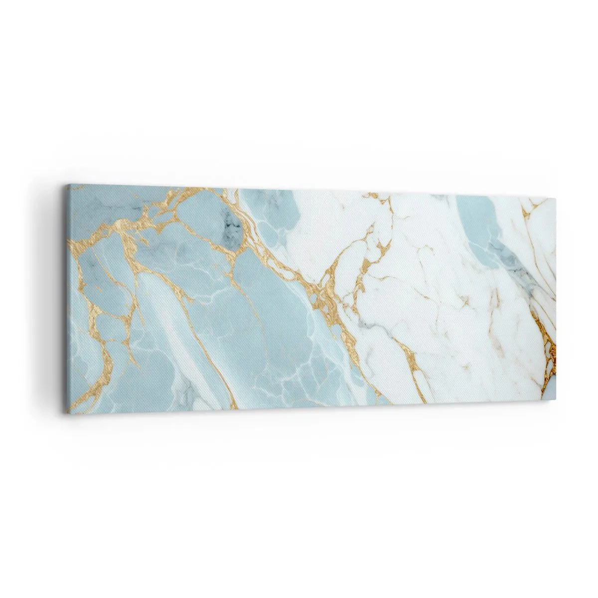 Bild auf Leinwand - Leinwandbild - Blaue und weiße Marmormuster mit zusätzlichen goldenen Adern - 120x50cm - Reichtum des Steins - Moderne Wanddekoration für Wohnzimmer und Schlafzimmer ARTTOR